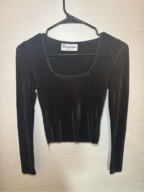 No Boundaries Black Ribbed Long-Sleeve Square Neck Top